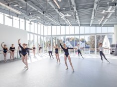 The interior of the Dance Studio is flooded with light and provides a new practice experience on the Walnut Hill campus.