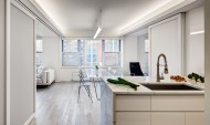 Open Loft Kitchen/Dining  with Sliding Panels in an Open Position