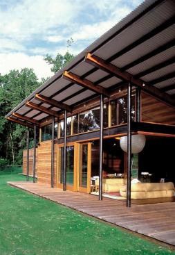 Sturdy flitch beams support most of the pavilion's structural load.