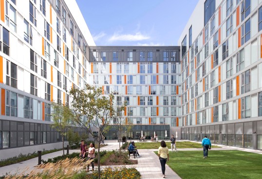 The courtyard of the 740-bed Residence and Culnary Arts Centre at Centennial College, Toronto.