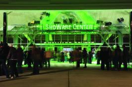 The multifunction ShoWare Center, located just outside of Seattle, seats 6,100 fans during hockey games and ice shows, and 7,800 people during concerts. The ShoWare Center lettering above the main entrance is actually a reflection of a sign that is installed horizontally below the soffit. While mirrored surfaces tend to be associated with luxe environments--casinos, discos, and boutiques--at the ShoWare Center, the polished stainless steel soffit was an efficient way to amplify the lobby and fa?ade.
