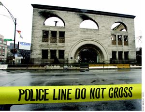 Sullivan's Pilgrim Baptist Church on Jan. 17, nearly two weeks after the blaze had gutted it.