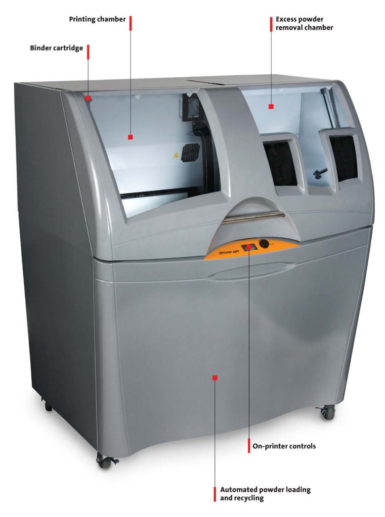 ZPrinter 450

Z Corp.

www.zcorporation.com -- Maximum build size is 8 by by 12 inches



-- No support structures on finished models



-- Automatically recycles excess powder



-- No-touch automatic binder and snap-in powder cartridge



-- Noise-suppression keeps printer quiet while in operation



-- Color applied with two standard ink-jet print heads



-- Environmentally safe build material



-- Two to four layers per minute



-- Layers range from 0.0035 to 0.004 inches thick, depending on user preference