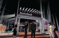 The entrance to Autodesk island beckons on Second Life. You-or, rather, your avatar-can collect information on Autodesk products (via billboards such as the one above center) and use Autodesk's meeting spaces to engage in realtime discussions on design trends. Autodesk's Second Life island has been open since May, and some architects have begun to use the space to meet with clients.