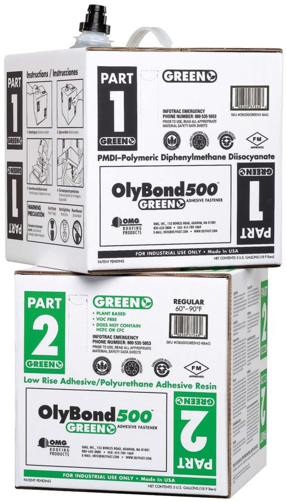 OlyBondTM 500 Green roof insulation adhesiveOMGwww.olybond500green.com

Composed of rapidly renewable resources rather than petroleum-based ingredients Contains no VOCs and is odorless Contributes toward LEED points