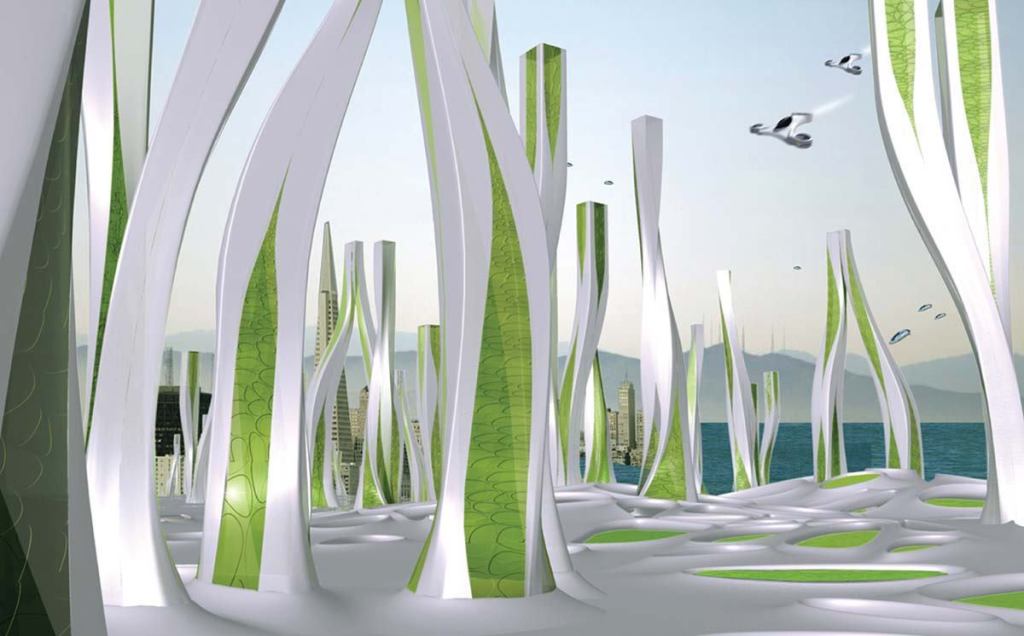 Vertical algae farms will produce hydrogen atoms that will power Iwamoto Scott Architecture's scheme for San Francisco circa 2108.