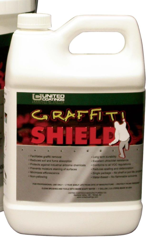 Graffti Shield

United Coatings

unitedcoatings.com

Water-based coating protects walls from graffti, dirt, soot, and pollution



Clear, satin finish



The Graffti Shield Cleaner dissolves graffti or dirt quickly from treated surfaces



Can be applied to paint, concrete, brick, stucco, and most other hard, vertical surfaces



Applies with brush, roller, or airless spray methods