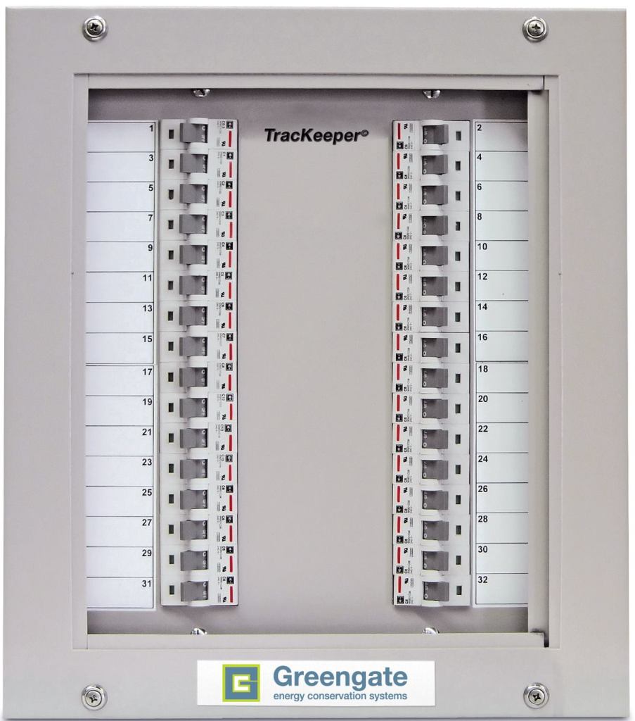 TracKeeper

Cooper Controls

www.greengate.coopercontrol.com

Current-limiting panel for track lighting - Provides a fixed power-consumption limit for an installation instead of calculated values based on watts per linear foot of track - Allows specification of as many linear feet of track as desired without penalty - Available in 16- or 32-circuit panels