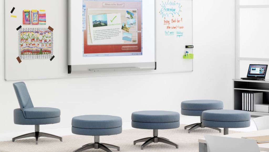 Walk-and-Talk

PolyVision 

polyvision.com

Interactive whiteboard - Touch-sensitive surfaces can be used to open Web browsers, highlight lessons, and interact with graphics software - Can also be controlled via remote control - Optional - Bluetooth wireless - Plug-and-play capability - Able to capture, save, upload, e-mail, print, or fax notes