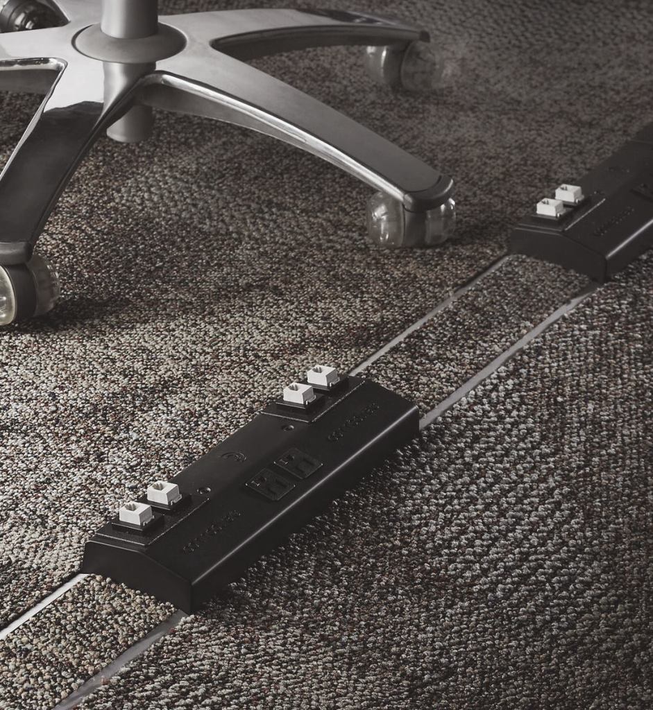 U Series raceway

Connectrac

www.connectrac.com

Floor-mounted raceway system with unlimited power, voice, and data connection points



No power poles, drilling or trenching, or raised floors



Each node houses two receptacles and four to eight data points



System features eight-wire, four-circuit power and the capacity for up to 18 CAT-5 cables