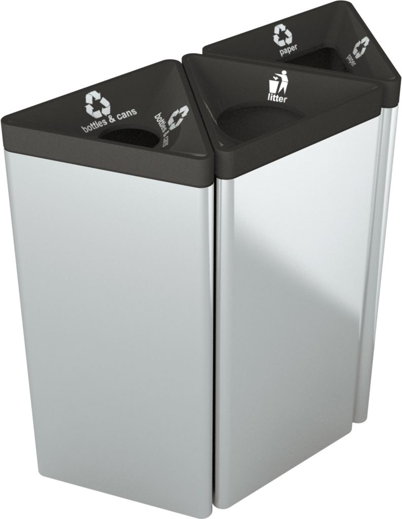 Triad receptacleForms+Surfaceswww.forms-surfaces.com

Public space litter collection and recycling bins



Triangular receptacles can be used together alone or grouped together



Constructed of stainless steel



Black polyethylene lids



Freestanding or surface mount



Designed for transportation centers, universities, malls, or corporate settings



Available in four finishes