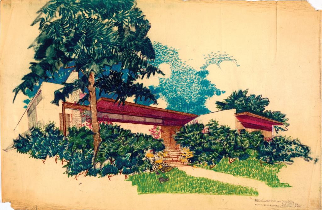 EXHIBIT
Famous for the architecture he designed, Richard Neutra also made art of what he saw, documenting the world around him with pen, pencil, and watercolor brush from the time he was an itinerant student in 1913 until his death in 1970. The Central Library in Los Angeles presents an exhibition of a lifetime’s worth of the architect’s travel sketches, figure drawings, and building renderings including the Heller House (above), from 1950. Through Sept. 6.
lapl.org