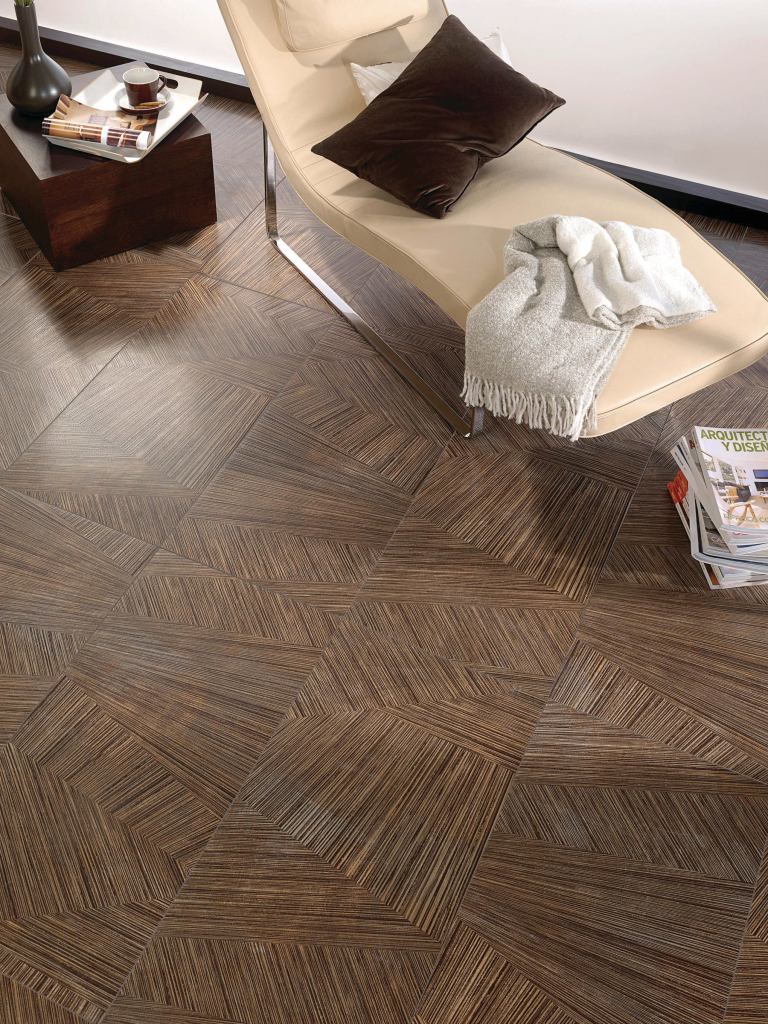 Tau's Deco line takes its inspiration from zebrawood but sharpens the grain and arranges it in different directions for a stylized effect. It is suitable for floor and wall applications and comes in white, brown, or black.



6" x 36", 9" x 36", 18" x 18", 18" x 36";

tauceramic.net