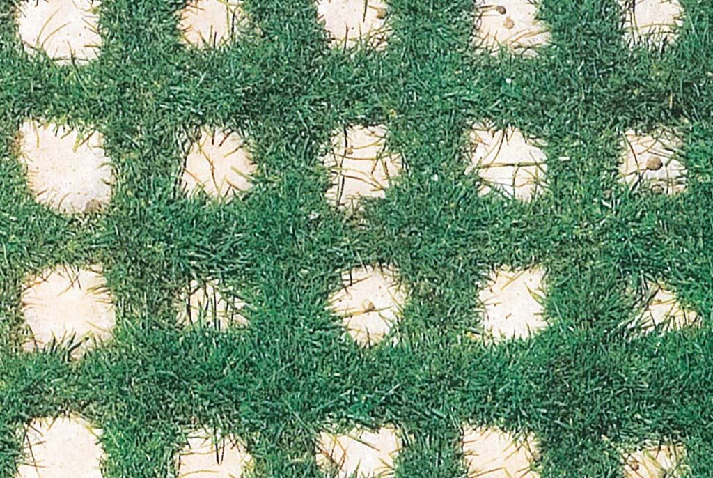 Drivable Grass
Soil Retention
soilretention.com
Porous, latticelike mat lets vegetation grow without compromising a solid, drivable surface - Mat flexes to accommodate uneven ground without breaking apart - Reportedly increases on-site water storage and decreases water runof 2-foot-square, 1.5-inch-deep pieces that weigh 45 pounds each