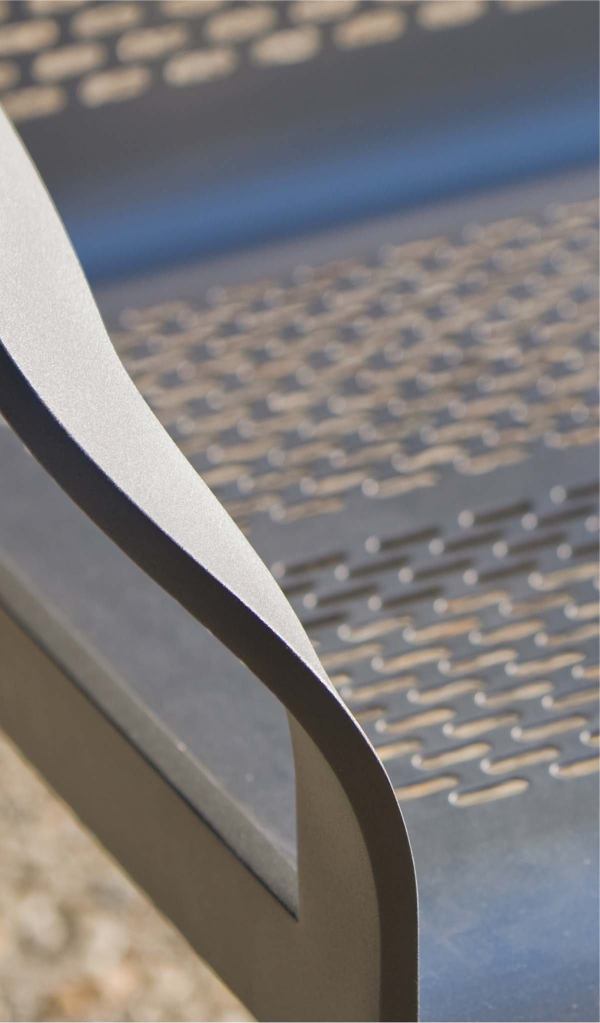 Ratio Bench



Forms + Surfacesforms-surfaces.com

Castaluminum frame with corrosion-resistant stainless steel seat - Backed or backless options in 6-foot nominal lengths - Pill-shaped perforations are applied in an off set pattern - Can be freestanding or mounted to floor surface Low- or no- VOC finishes - Completely recyclable