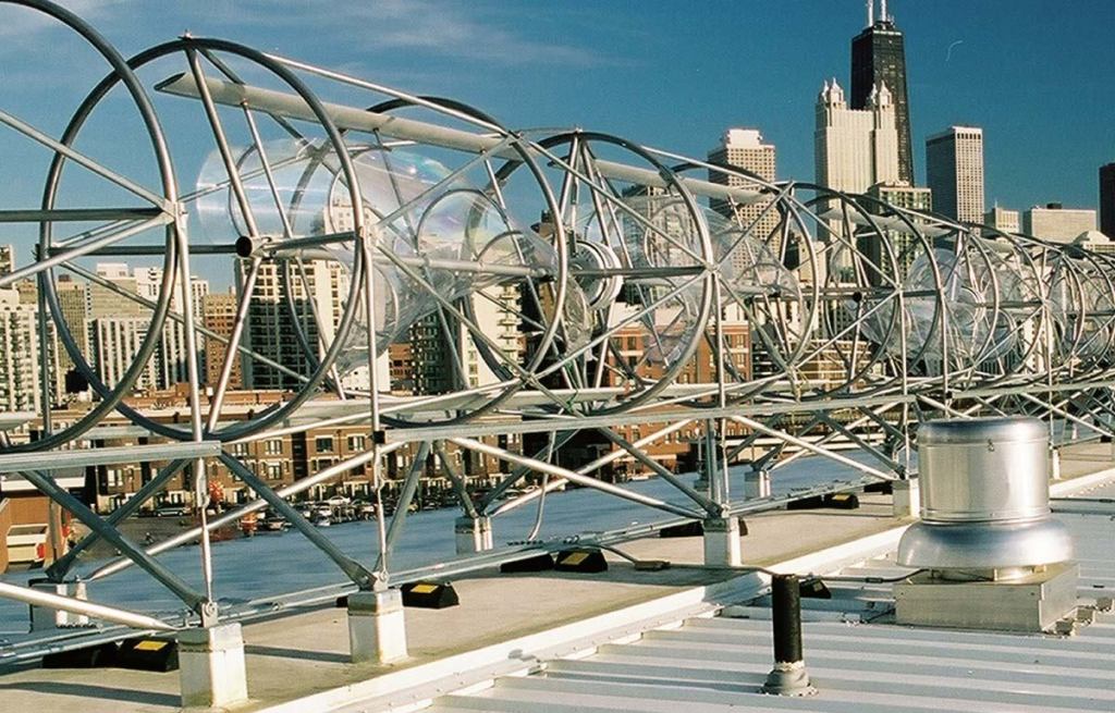 520H Aeroturbine

Aerotecture International

aerotecture.com

Composed of two 510-volt turbines joined horizontally by a shared alternator



Can be bolted or ballasted down horizontally



Requires a dominant wind direction



Custom built to fit the architecture of a building



Nationwide distribution anticipated in 2009