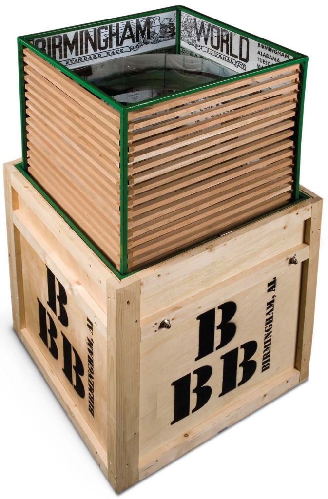 Piece: Rickwood Field

Artist: Craig Barton

From 1920 to 1960, white baseball fans and black baseball fans alternated weekends at Birmingham, Ala.'s Rickwood Field, the Barons playing one Saturday and the Black Barons playing the next. Louvers shaded the stands and screened the view from the street. The Negro Leagues opened the world to young black players, including a 19-year-old Willie Mays, who briefly played for the Black Barons. "I'm not a big baseball fan," Barton says, "but I became one [while creating the piece]."