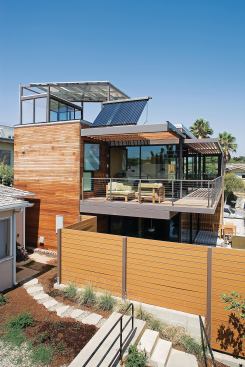 The multiple decks and terraces of architect Ray Kappe’s “exploded box” design expand living space by extending it outdoors. Drought-resistant native plantings add vibrancy while requiring little water or maintenance.