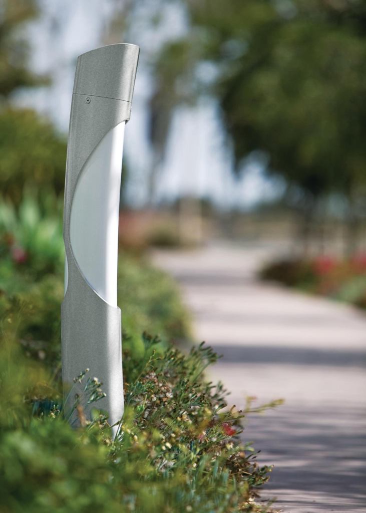 Forms + Surfaces’ new LightScale Bollard was designed as a path light but also can be used as exterior lighting for parklands, campuses, hotels, or any other public environment. The fixture stands 42" tall and uses white acrylic lenses over a 55W or 40W compact fluorescent lamp. The housing is a formed aluminum extrusion with a choice of two zero-VOC powdercoat finishes: aluminum texture and slate texture. Custom colors also are available. The bollard is made from 68% recycled content and is 90% recyclable. - forms-surfaces.com