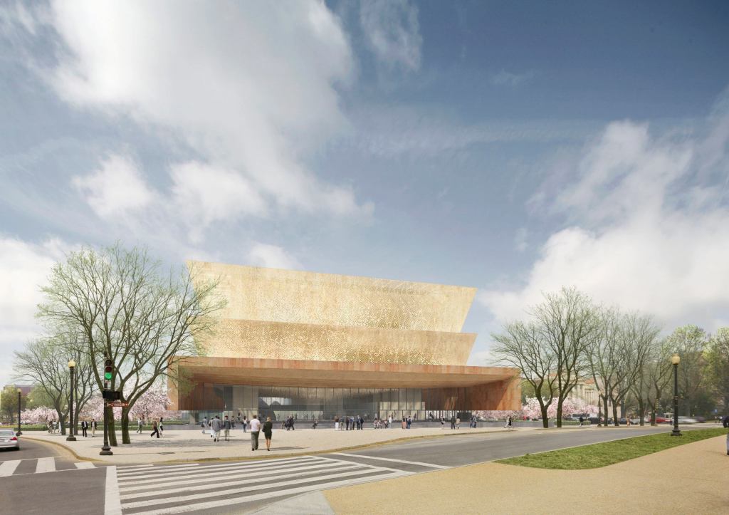The inverted 3D trapezoids that will form part of the National Museum of African American History and Culture allude to the artistic traditions of West Africa.