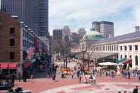 Faneuil Hall and Quincy Marketplace in Boston in early spring.