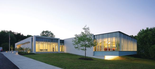 Highlighting the cantilever of the new children’s reading room at the Hockessin Public Library is a metal halide wall washer mounted on the underside of the cantilever and directed at the foundation wall. “There is a very nice architectural effect to it,” says ikon5 principal Joe Tattoni, “but it was added for very practical security reasonsnamely, keeping local teens from using the space as an after-hours hangout.