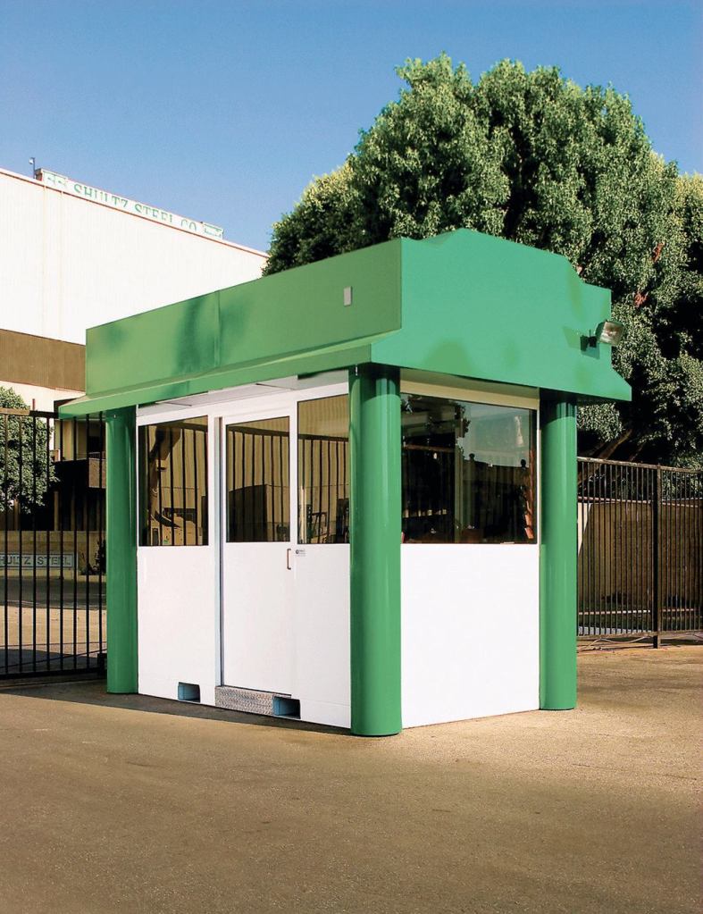 The Image Icon is the latest design from B.I.G. Enterprises. Serving as a welcoming point for employees and visitors, the booth is also designed to be a perimeter checkpoint. The Image Icon features dual-pane insulated glass windows and two steel doorways. The interior is equipped to handle major electrical needs, including provisions for security camera systems, data, and communication. The booth is delivered prefabricated and ready for installation.
bigbooth.com