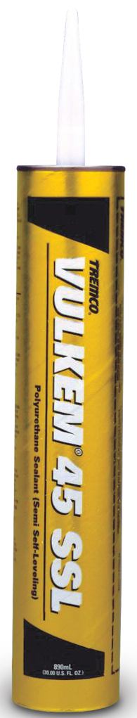 Vulkem 45 joint sealantTremcowww.tremcosealants.com

One-part polyurethane sealant allows next-day application to joints in concrete slabs



Eliminates green cracking as the concrete cures



Developed for level surfaces or those that are sloped up to 6 percent, such as sidewalks, pool decks, and parking decks



Uses the moisture in damp or green concrete to cure



Available in gray, limestone, white, black, and buff
