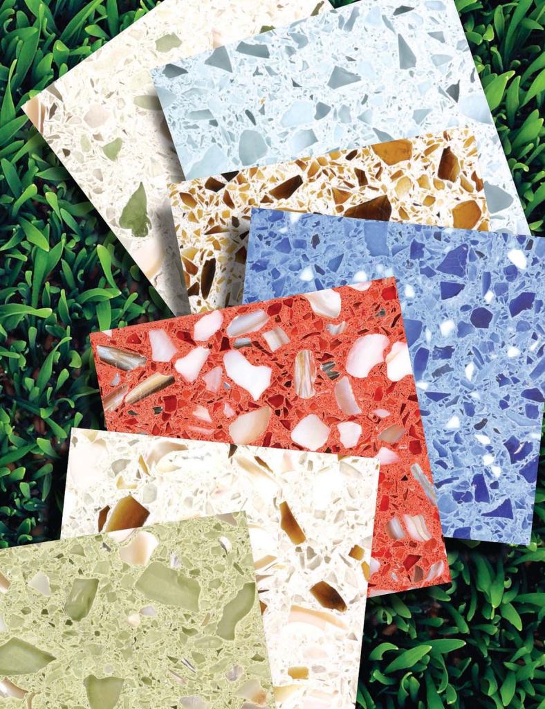 Ice Stone durable surface material
Ice Stonewww.icestone.biz
Can be used for countertops, floors, and wallcovering - 24 standard colors - Can be shaped, cut, and inlaid - Contains 70 percent recycled glass and concrete, with 80 to 100 percent being preconsumer waste - Strong like granite, not as porous as marble - Cradle-to-Cradle certified