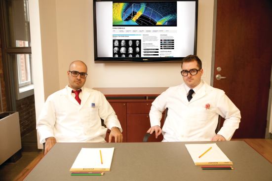 Ajmal Aqtash (left), 31, and Richard Sarrach, 34—shown here in a classroom at Pratt Institute, where both are instructors—work and play in the academic and professional realms of architecture. Their website does the same.