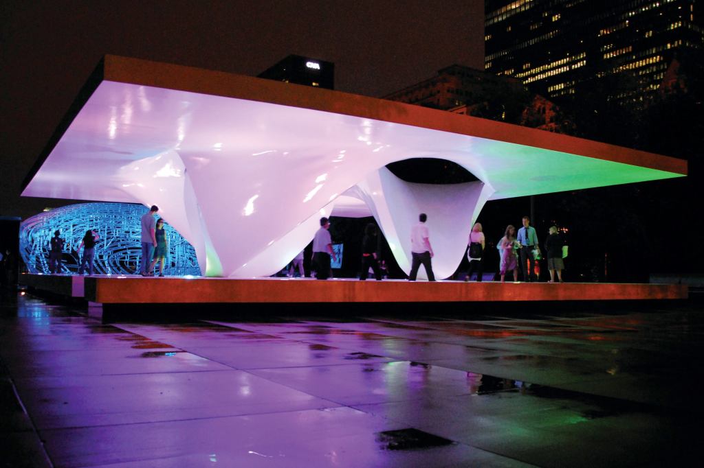 EXHIBIT



To mark the centennial of Daniel Burnham’s Plan of Chicago, Ben van Berkel of UN Studio and Zaha Hadid have designed temporary pavilions in the city’s Millennium Park. The boldly sculptural pavilions echo the make-no-little-plans ambition of their namesake: Both architects took inspiration from the diagonal boulevards that Burnham introduced into Chicago's street grid. The pavilions (Hadid's was not finished as of press time; van Berkel's is shown above) are free and open to the public.



Through Oct. 31.

burnhamplan100.uchicago.edu