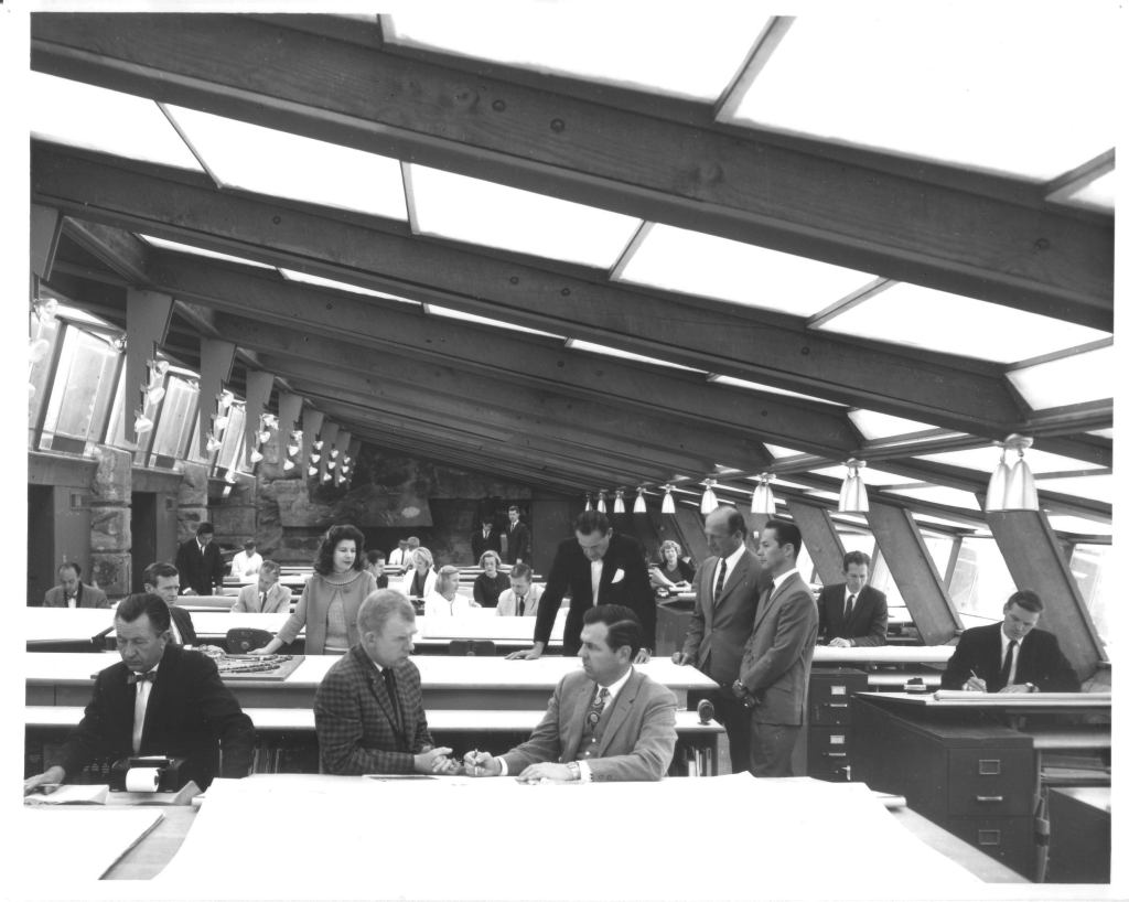 The drafting room at Taliesen West circa 1962