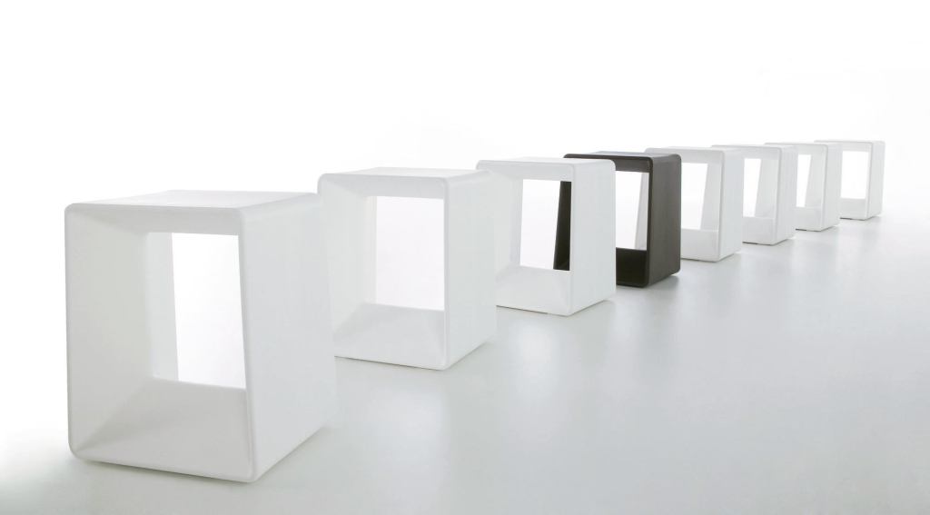 The Air stool is the latest addition to Gandía Blasco’s Plastic collection of indoor-outdoor furniture. Made of rotationally molded polyethylene, the hollow stool comes in two sizes: the Bar stool measures 16" by 12" by 30"; the Low stool (shown) measures 12" by 10" by 16". Four colors are available: white, black, tobacco, and warm gray. The Air stool was created for Gandía Blasco by Spanish product designer Héctor Serrano. gandiablasco.com