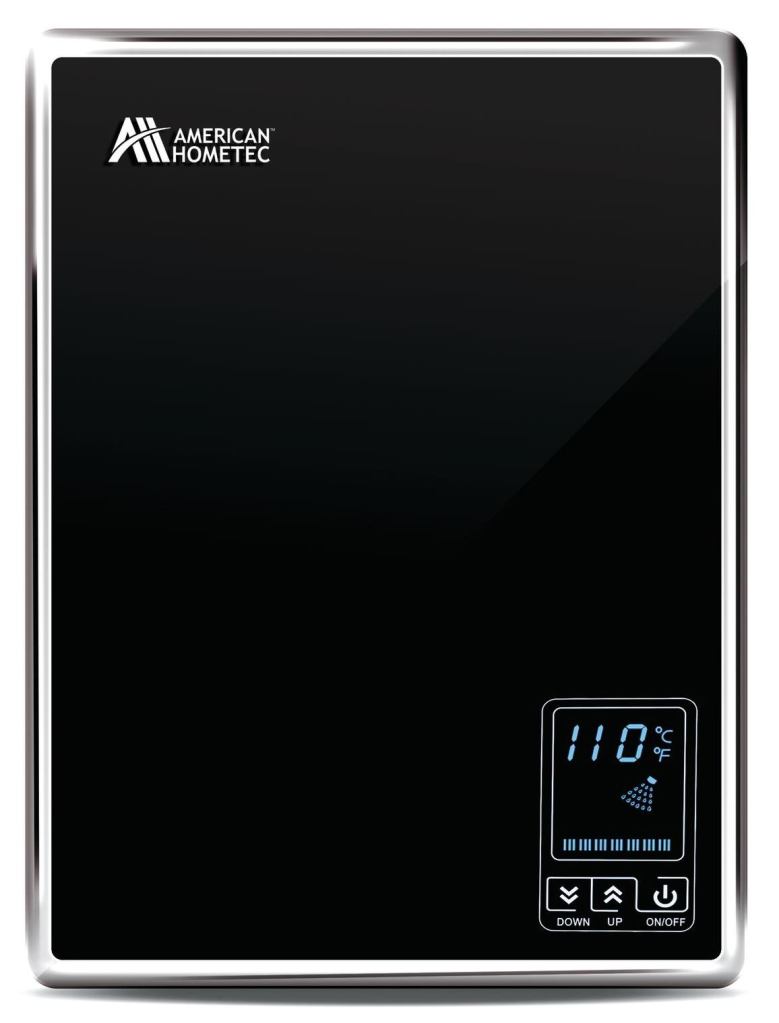 The Model AHQ-T16 electric tankless water heater from American Hometec is designed for midrange hot-water demands, such as the average-sized bathroom, and can be used to heat a shower and sink simultaneously. Intended to be installed at point of use in plain view, the unit features a brushed-chrome frame and a blue LED temperature-control panel. The unit features the companyÕs Coilless Technology, which heats water indirectly through heat transfer, allowing electric components to never come in contact with the water being heated thereby increasing the longevity of the unit. americanhometec.com