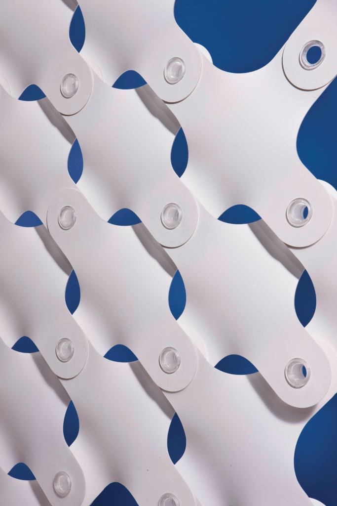 Getting into the business of space making, 3form has found a new use for its Varia Ecoresin product: prefabricated snap-together tiles. The new system, called Ditto, has cross-shaped pieces that can be combined to create partitions and wall features, and can be cold-bent to form curved canopies. The tiles have 40% pre-consumer recycled content and can be installed in custom configurations to allow more or less transparency. ¢ 3-form.com