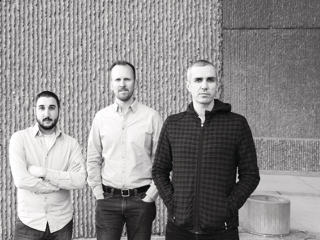 Boston-based Michael Kubo, Mark Pasnik, and Chris Grimley (l-r) curated the 2009 exhibit "Heroic"—about late-Modernist concrete buildings in the Boston area—at pinkcomma (overcommaunder.com/heroic). Kubo is pursuing a Ph.D. in history, theory, and criticism of architecture at the Massachusetts Institute of Technology. Pasnik and Grimley are the gallery's directors and principals of the architecture firm over,under.