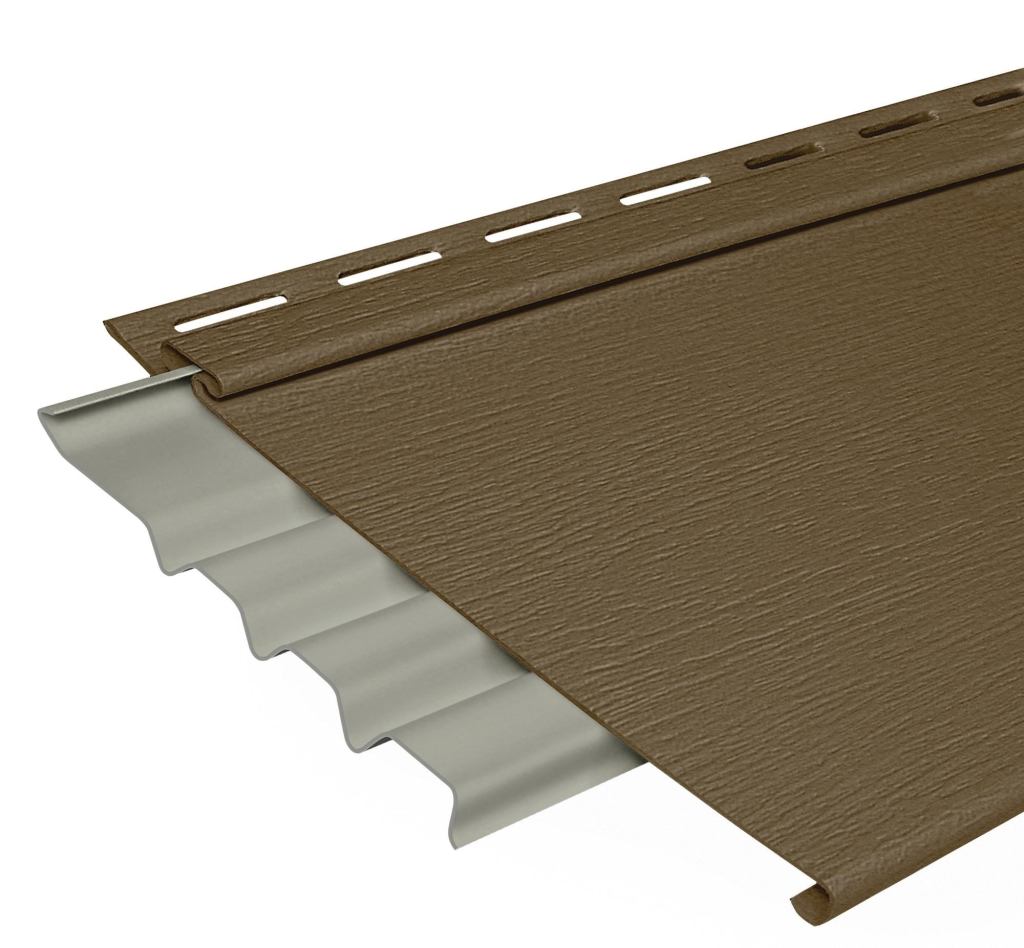 The Royal Ridgeback Reinforced Siding System from Royal Building Products offers the look of fiber cement without the maintenance. Manufactured from recycled PVC with a backing to enhance rigidity and resist impact, the panel doesnt require painting or caulking. The siding mimics the look of benchmark solid-wood clapboard with classic 7" facing wood texture. Air channels help protect against condensation, rot, mold, and mildew. The companys Windlok 250 system withstands 250-mile-per-hour winds. Eight standard (white, linen, vintage cream, wicker, Harvard slate, heather, sand, and soft maple) and six optional colors are available, all with Dura Color Protection. royalbuildingproducts.com