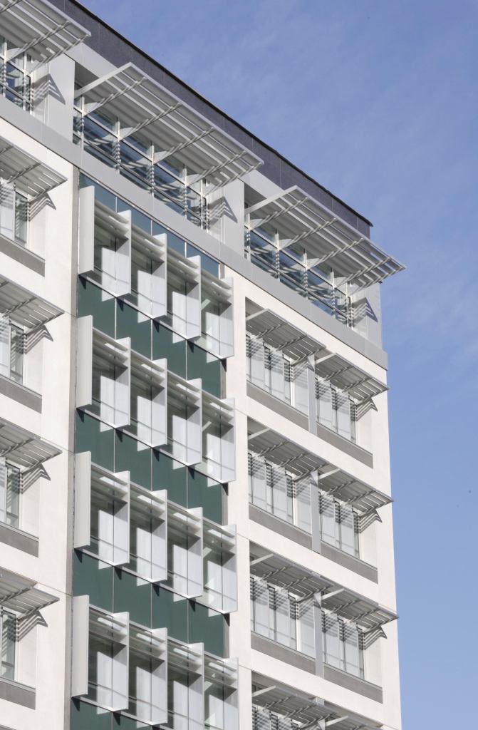 Wausau Window and Wall Systems Clear Story aluminum exterior sun shades and interior light shelves maximize natural light and increase energy efficiency. Exterior sun shades minimize solar heat gain and lessen the impact on a buildings HVAC load and they also economize natural light by redirecting it inside the building when needed. Interior light shelves at transom height redirect sunlight deep into occupied spaces. Clear Story can be specified with high recycled content and in more than 30,000 colors. Many environmentally friendly finishes are available, including paints composed of up to 100% post-industrial waste, and powder-paint and anodized finishes can be specified as VOC-free coatings. wausauwindow.com