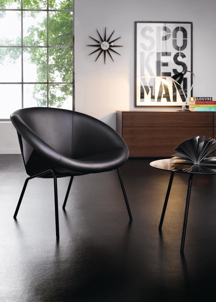 The Black Series 369 is a reinvention of 369, a chair that made a stir when it was first created by the Walter Knoll team in 1956. Distributed by M2L, the Black Series 369 chair is available with a highly polished or satin-chromed metal frame and black perforated leather. It measures 30" wide by 27-1/2" tall by 30" deep. Matching glass tables are available. The Black Series also includes two other classic chairs, the Vostra and the Turtle Back. The Classic 369 chair comes in a range of fabrics and leathers. m2lcollection.com