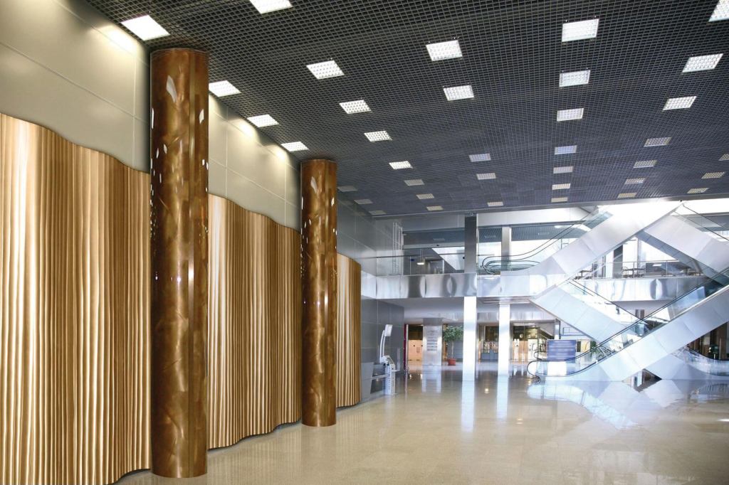 Rolling Waves, a multidimensional wall treatment from Mz Designs, is now available in modular kits. The decorative aluminum panels are set up on-site, with no special tools or surface preparation required, and contain 80% post-industrial material. Rolling Waves is available in 14 patterns, such as Bamboo, Waterslide, and Coral; variegated colorways can be specified for each pattern, as can MetalWoodz tones and a clear finish. Custom options include stainless steel and perforated aluminum. Panels are available in 32" and 44" widths and three heights: 8', 10', and 12'. Each kit contains snap-in aluminum panels, matching edge trim, and mounting hardware. mozdesigns.com