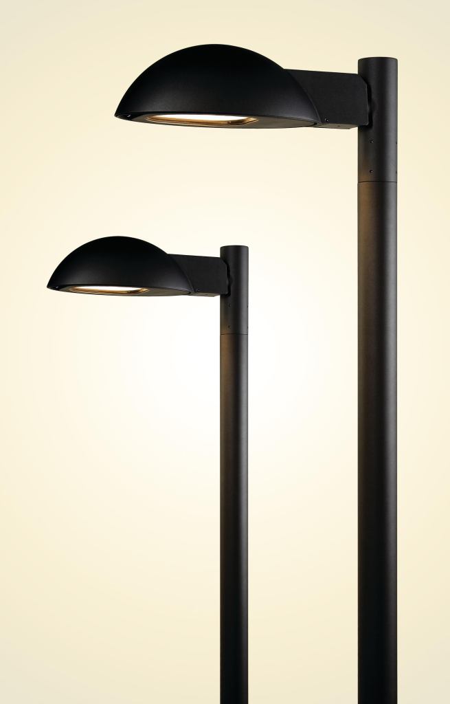 Athens, an architectural-grade outdoor pole-mounted luminaire with full cutoff performance, is the newest offering from HessAmerica. It is available in two sizes (one for pedestrian-scale applications and one for area lighting) with pole heights scaled accordingly. The pedestrian-scale model can accommodate 70W, 100W, or 150W ceramic metal halide lamps, while the larger version offers 150W or 250W ceramic metal halide lamping options. Both are available in single, twin, or bi-level mounting arrangements, and the housing and lens frame for both are die-cast aluminum. All hardware is stainless steel. Straight or tapered poles are available in aluminum or steel, and toolless access allows for easy maintenance. hessamerica.com