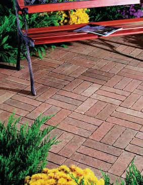 Olde Hanover Prest Brick by Hanover Architectural Products creates the look of aged clay brick pavers reminiscent of European villages. Sides are contoured to enhance the worn, weathered appearance. Each brick is uniform in size for efficient installation; polymeric sand is recommended for joint filling. hanoverpavers.com