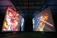In "Hall of Fragments", a 2008 Venice Architecture Biennale installation designed by the Rockwell Group and Jones|Kroloff, visitors' movements affected the videos continuously projected onto two screens.
