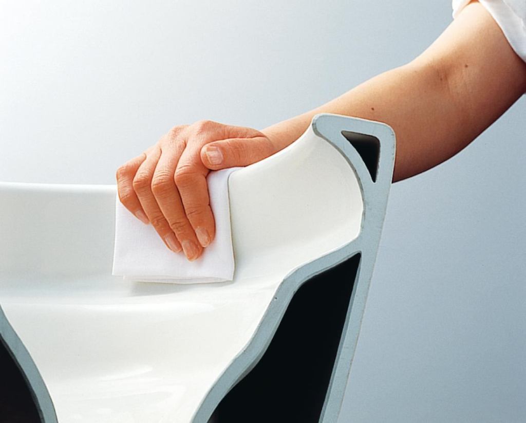 Double Cyclone toilets from Toto use 1.28 gallons per flush while incorporating bowl-cleansing action: When the toilet is flushed, the primary nozzle fires a high-speed stream of water that scours the rim and starts the cyclone action. A second water nozzle then fires a high-speed stream; while a siphon jet harnesses the power of the water for waste removal. Toilets with this technology include Supreme II, Carolina II, Carlyle II, and Vespin II. ¢ totousa.com