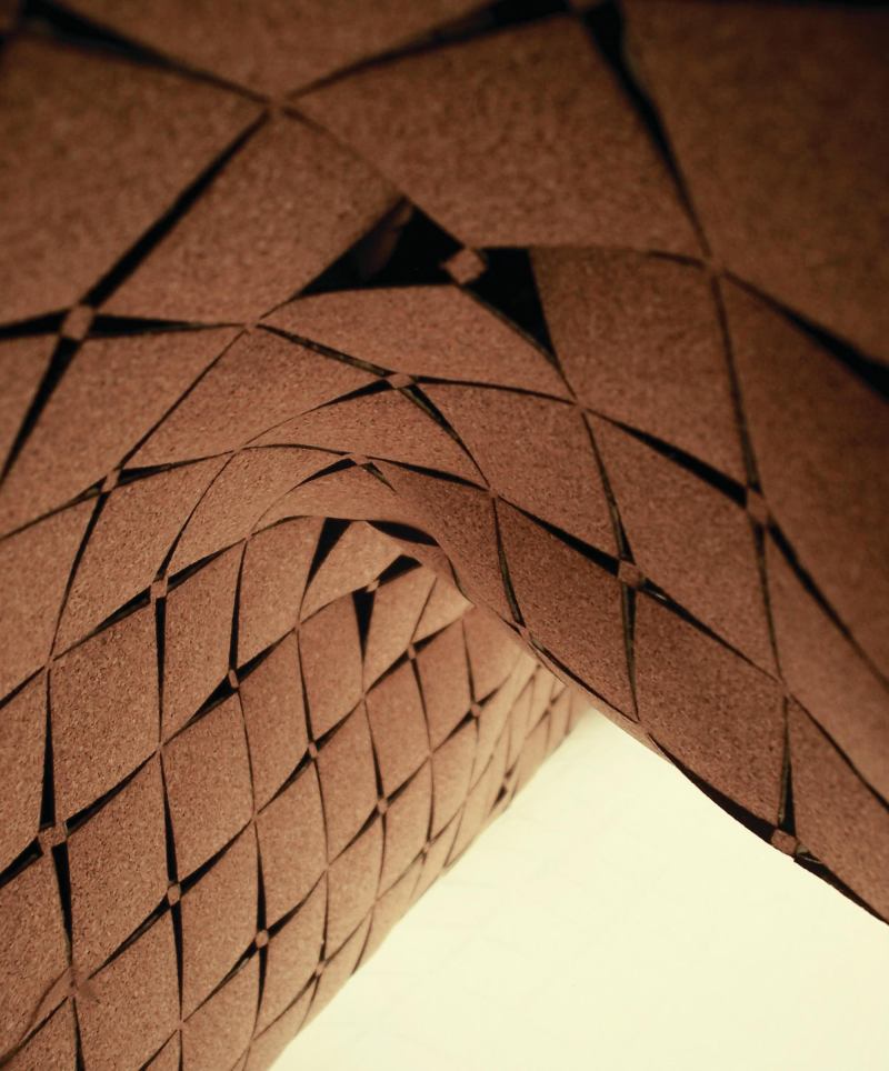 Laser-cut cork surfaces, created by London-based designer Yemi Awosile, are made from the byproduct of wine cork production. Available in raw cork composite grain, glossy black, or a selection of metallic finishes, the product is suited for interior applications such as wall panels and room dividers. The surface features acoustic and thermal insulating properties naturally found in cork. ¢ yemiawosile.co.uk