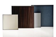 Vivix exterior architectural panels by Formica are rigid homogenous flat panels designed for vertical application with a rainscreen-attachment system. Panels are available in wood grains, solid colors, and six additional pattern options, and in 5/16", 3/8", and 1/2" thicknesses. Vivix contains 3% pre-consumer recycled wood-fiber content. Sheet sizes include 48" by 96" and 60" by 120" or 144". ¢ formica.com