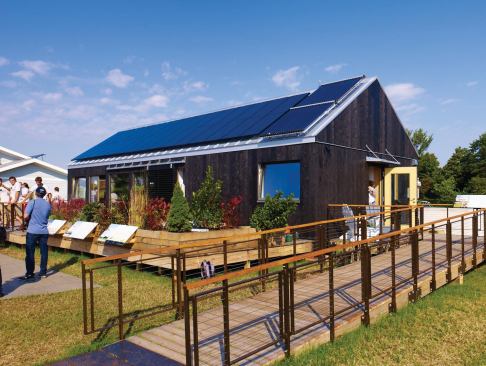 Floorboards and wall paneling were milled from 10 sugar maples harvested from Middlebury forests. The exterior cedar siding also came from Vermont.
