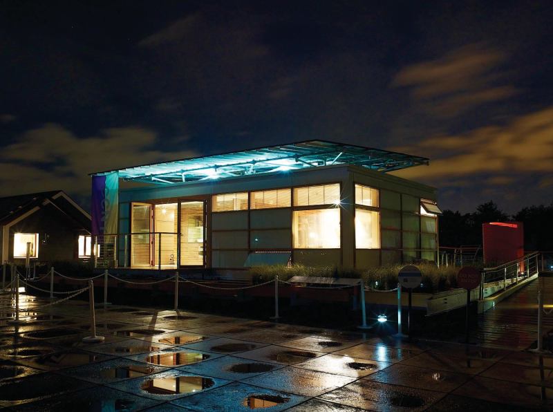 A trellis on top of the house can support up to 40 PV panels, each with its own microinverter.