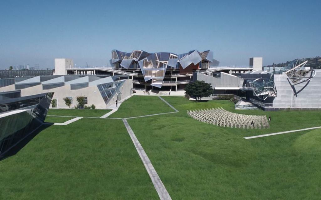 A photo montage showing Pterodactyl (center), with Umbrella at right, with greenery replacing parking on grade.
