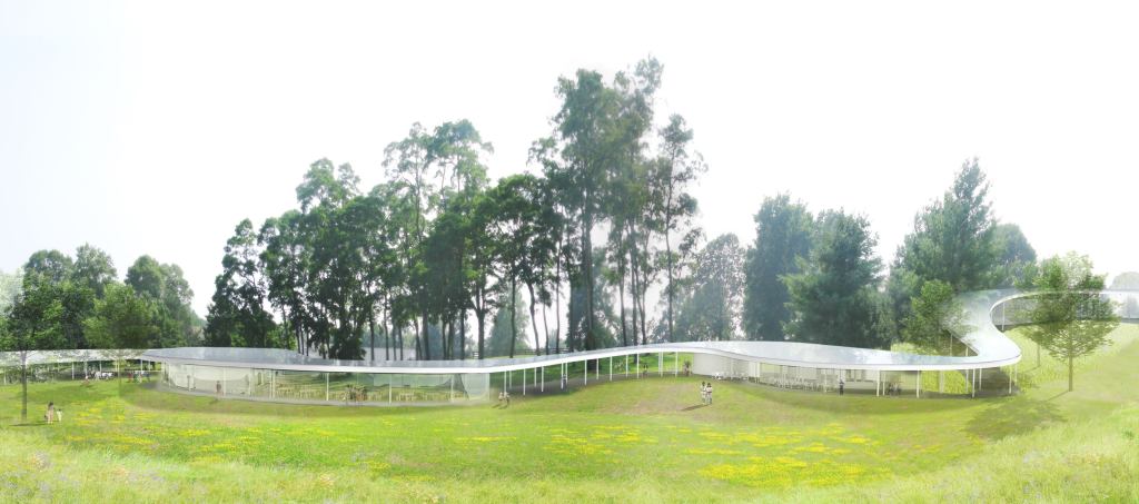 Rendering of the proposed "River" building for the Grace Farms Foundation in New Canaan, Conn.